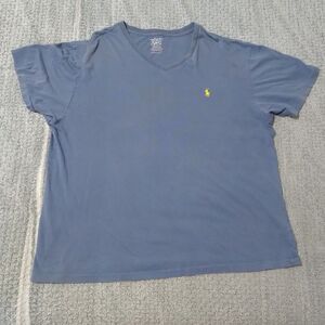 Polo Ralph Lauren V-neck T-shirt Size Extra Large Blue Distressed